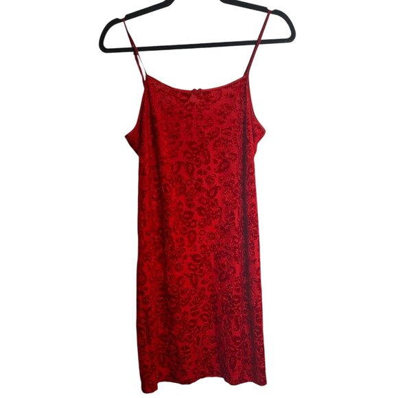 Vintage 90s Red Velvet Burnout Floral Mini Slip Dress Sz S | Grunge Y2K Party - Picture 1 of 5